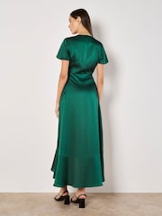 Apricot Green Satin Ruffle Wrap Dress - Image 5 of 6
