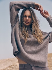 Apricot Natural Oversized Blanket Stitch Jumper - Image 1 of 5