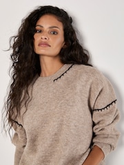 Apricot Natural Oversized Blanket Stitch Jumper - Image 5 of 5