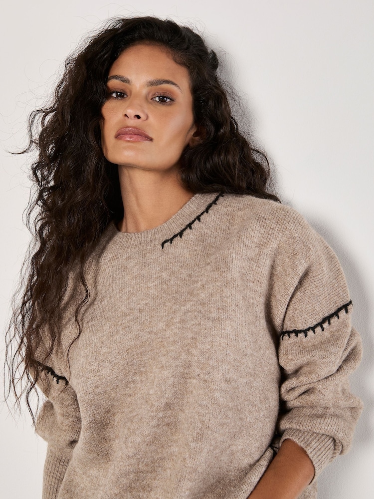 Apricot Natural Oversized Blanket Stitch Jumper - Image 5 of 5 Apricot Natural Oversized Blanket Stitch Jumper - Image 5 of 5