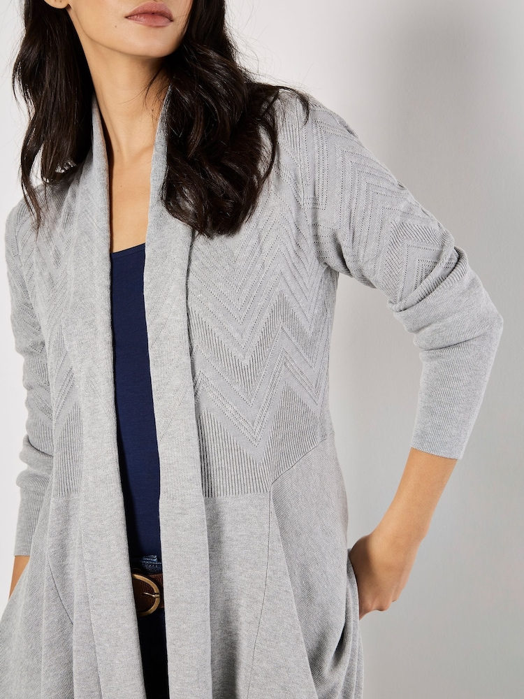Apricot Grey Self Chevron Waterfall Cardigan - Image 2 of 5