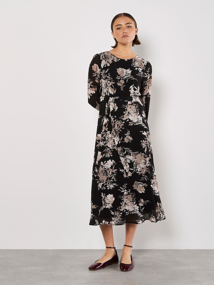Apricot Black Floral Print Extravaganza Midaxi Dress - Image 1 of 5