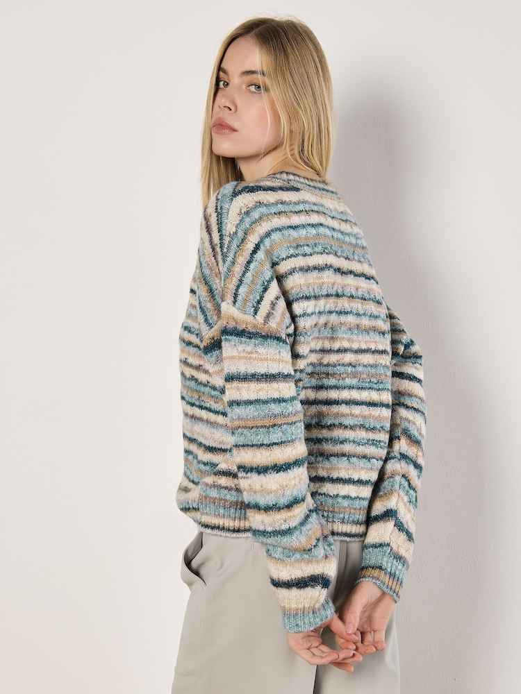 Apricot Green Multicoloured Stripe Aran Jumper - Image 2 of 5