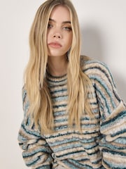 Apricot Green Multicoloured Stripe Aran Jumper - Image 5 of 5