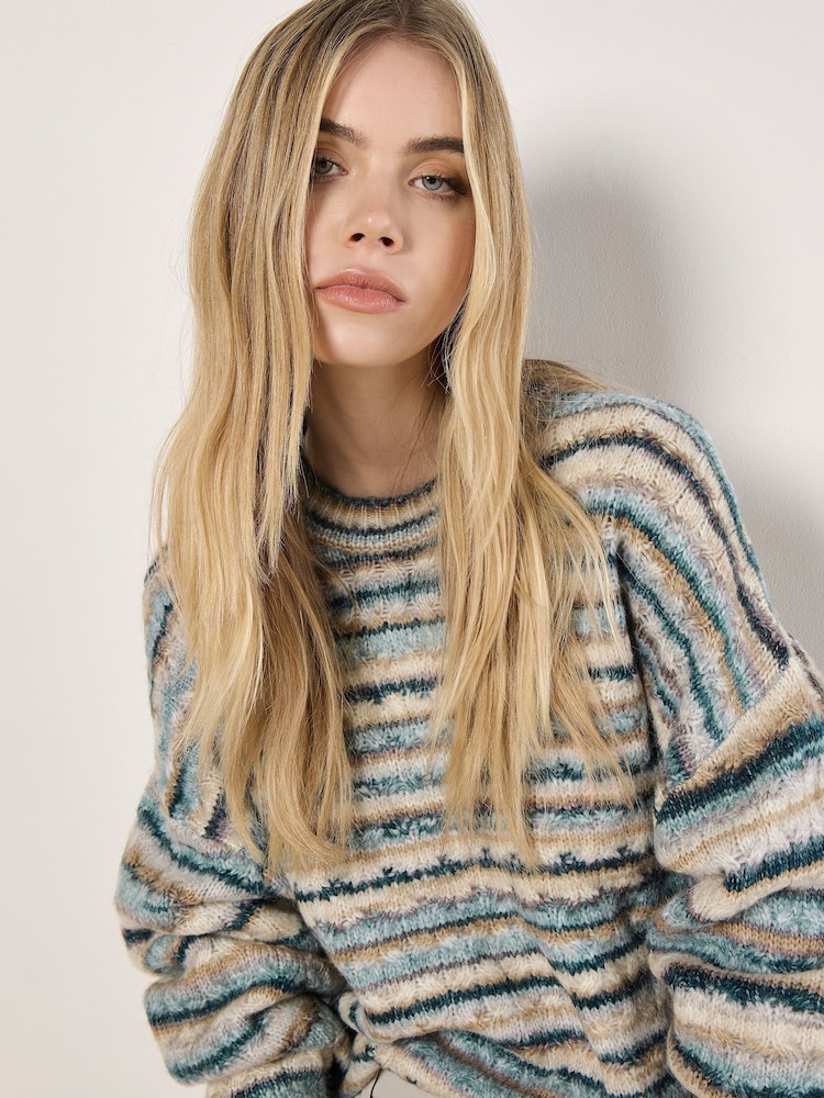 Apricot Green Multicoloured Stripe Aran Jumper - Image 5 of 5