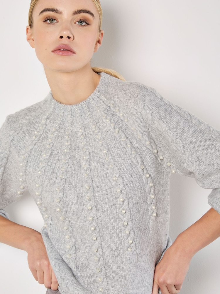 Apricot Grey Graduated Line Pearl Jumper - Image 2 of 4