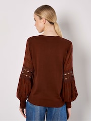 Apricot Brown Chiffon Crochet Sleeves Jumper - Image 4 of 4