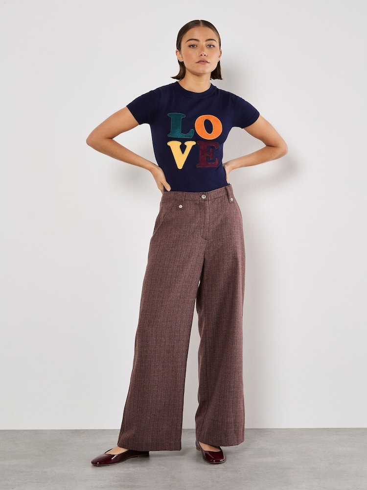 Apricot Brown Mini Check Wide Leg Trousers - Image 1 of 4 Apricot Brown Mini Check Wide Leg Trousers - Image 1 of 4