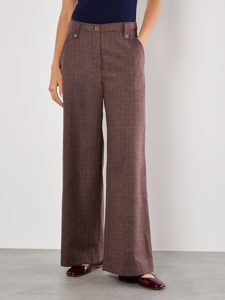 Apricot Brown Mini Check Wide Leg Trousers - Image 2 of 4 Apricot Brown Mini Check Wide Leg Trousers - Image 2 of 4