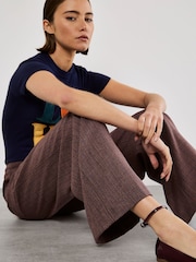 Apricot Brown Mini Check Wide Leg Trousers - Image 3 of 4