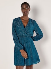 Apricot Green Chevron Jacquard Wrap Dress - Image 1 of 5