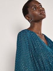 Apricot Green Chevron Jacquard Wrap Dress - Image 3 of 5