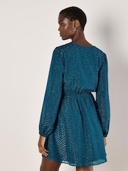 Apricot Green Chevron Jacquard Wrap Dress - Image 4 of 5