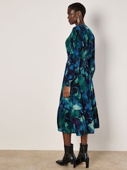 Apricot Green Paintbrush Floral Print Tier Midi Dress - Image 2 of 4