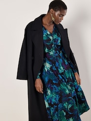 Apricot Green Paintbrush Floral Print Tier Midi Dress - Image 3 of 4