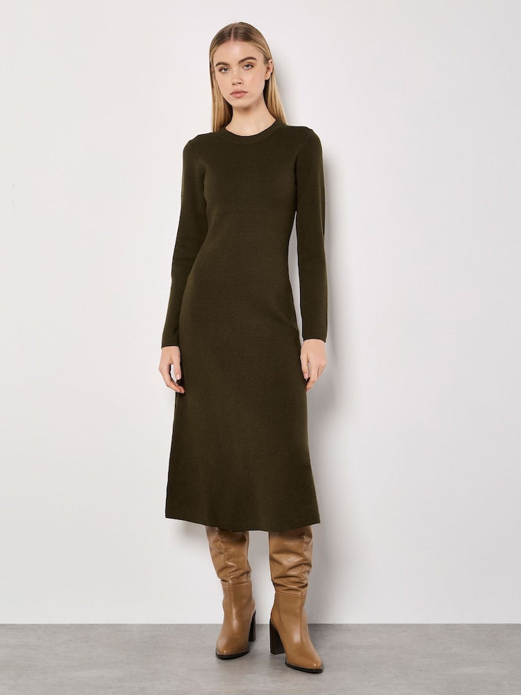 Apricot Green Knitted Clean Long Sleeve Midaxi Dress - Image 5 of 5