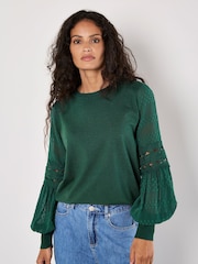 Apricot Green Chiffon Crochet Sleeves Jumper - Image 1 of 4