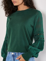 Apricot Green Chiffon Crochet Sleeves Jumper - Image 2 of 4