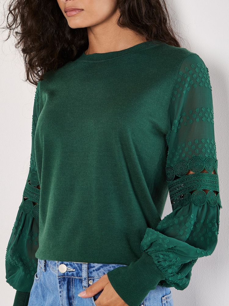 Apricot Green Chiffon Crochet Sleeves Jumper - Image 2 of 4