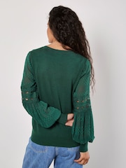Apricot Green Chiffon Crochet Sleeves Jumper - Image 3 of 4