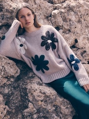 Apricot Natural Embroidered Daisies Jumper - Image 1 of 5