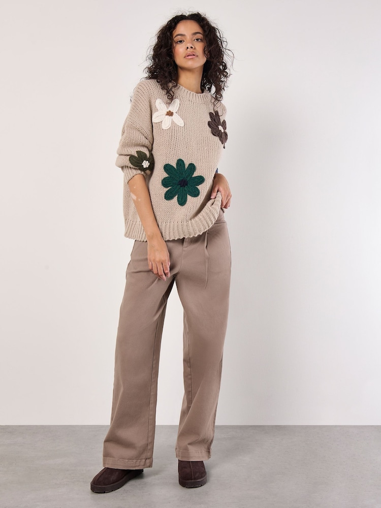 Apricot Natural Embroidered Daisies Jumper - Image 2 of 5 Apricot Natural Embroidered Daisies Jumper - Image 2 of 5