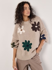 Apricot Natural Embroidered Daisies Jumper - Image 3 of 5