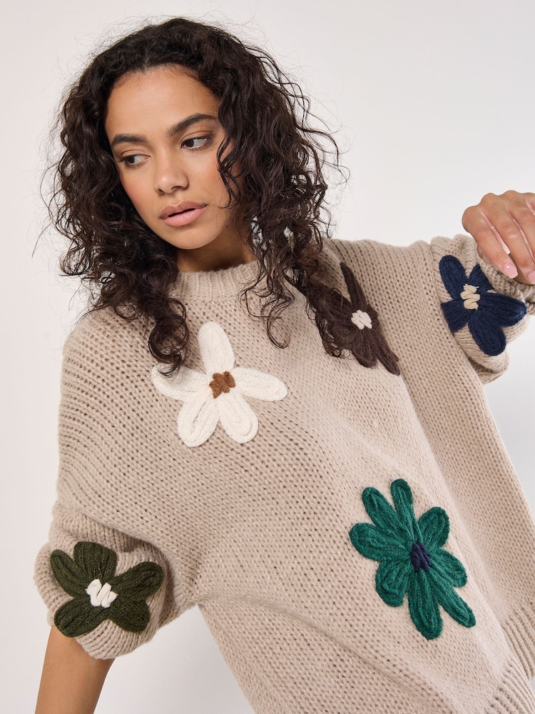 Apricot Natural Embroidered Daisies Jumper - Image 5 of 5 Apricot Natural Embroidered Daisies Jumper - Image 5 of 5