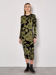 Apricot Black Knitted Flower Midaxi Dress - Image 1 of 4