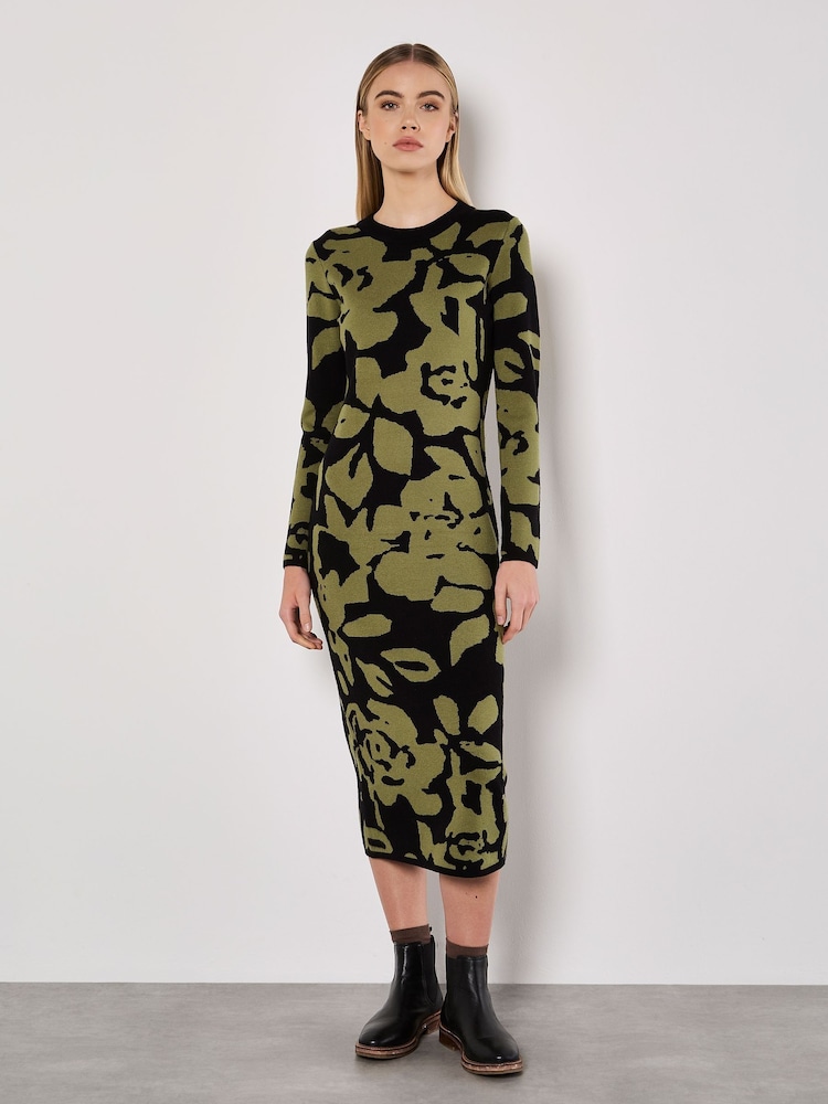 Apricot Black Knitted Flower Midaxi Dress - Image 1 of 4