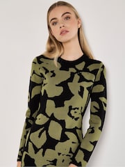 Apricot Black Knitted Flower Midaxi Dress - Image 2 of 4