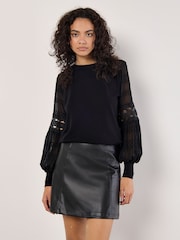 Apricot Black Chiffon Crochet Sleeves Jumper - Image 1 of 5