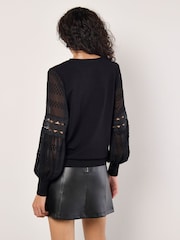 Apricot Black Chiffon Crochet Sleeves Jumper - Image 2 of 5