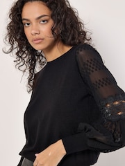Apricot Black Chiffon Crochet Sleeves Jumper - Image 3 of 5