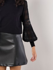 Apricot Black Chiffon Crochet Sleeves Jumper - Image 4 of 5