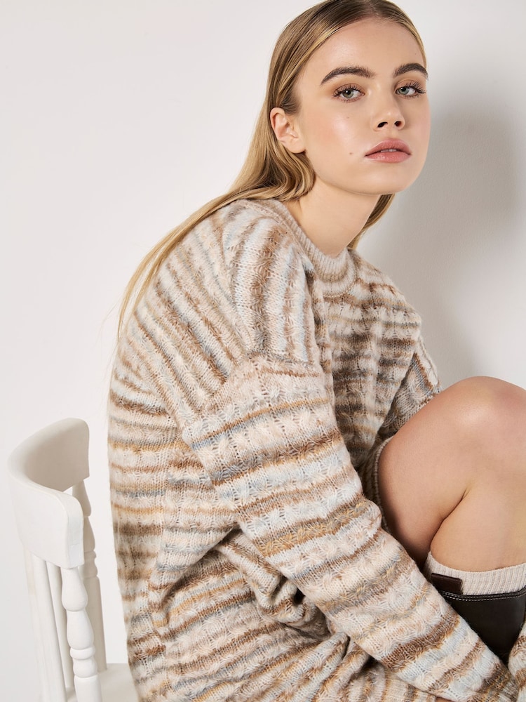 Apricot Natural Multi Stripe Cable Jumper Dress - Image 2 of 5