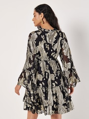 Apricot Black Gold Paisley Bell Sleeve Dress - Image 3 of 4