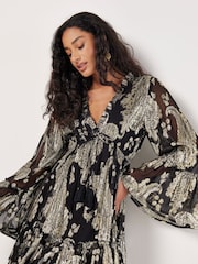 Apricot Black Gold Paisley Bell Sleeve Dress - Image 4 of 4