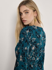 Apricot Green Trailing Leaves Tier Button Dress - Image 3 of 5