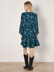 Apricot Green Trailing Leaves Tier Button Dress - Image 4 of 5