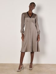 Apricot Grey Lace Insert Satin Dress - Image 1 of 5