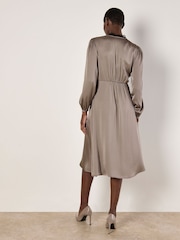 Apricot Grey Lace Insert Satin Dress - Image 3 of 5