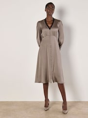 Apricot Grey Lace Insert Satin Dress - Image 4 of 5