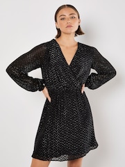 Apricot Black Chevron Jacquard Wrap Dress - Image 1 of 4