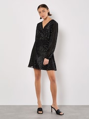 Apricot Black Chevron Jacquard Wrap Dress - Image 2 of 4