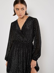 Apricot Black Chevron Jacquard Wrap Dress - Image 3 of 4