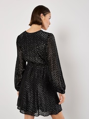 Apricot Black Chevron Jacquard Wrap Dress - Image 4 of 4