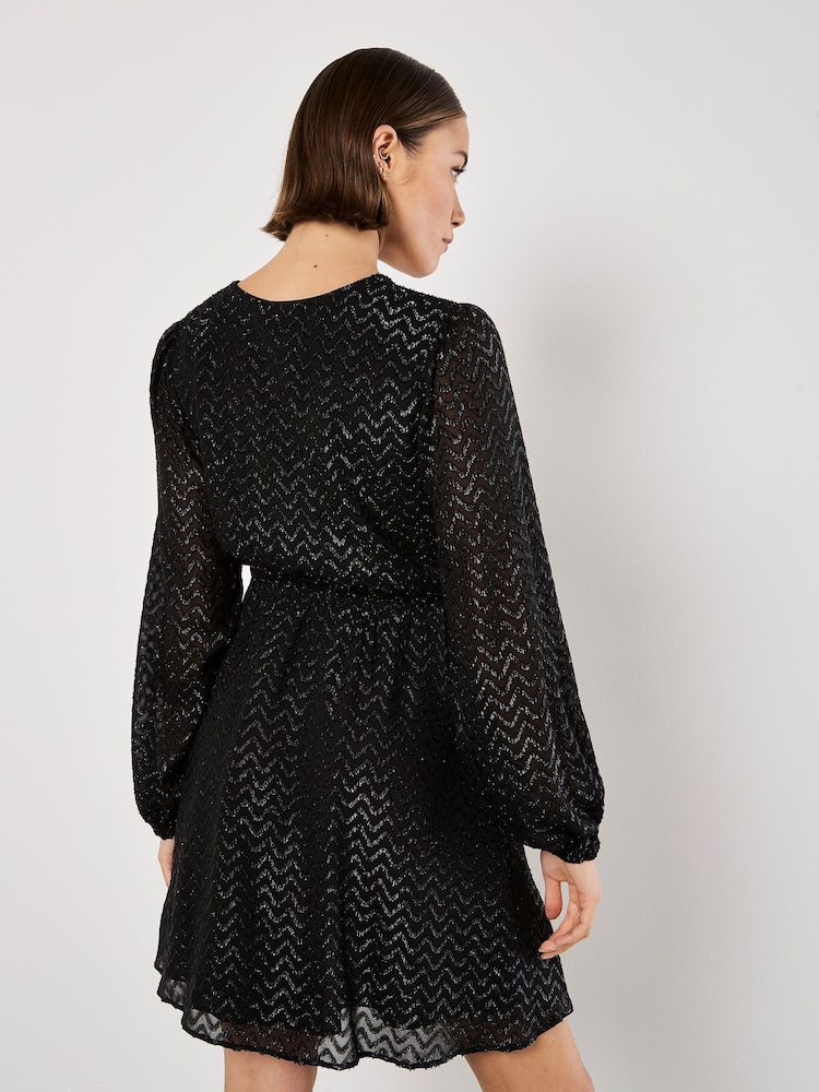 Apricot Black Chevron Jacquard Wrap Dress - Image 4 of 4