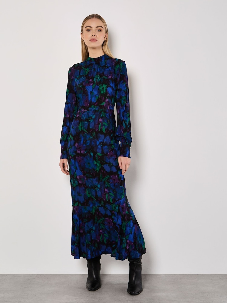 Apricot Blue Ornate Floral Halter Neck Midaxi Dress - Image 1 of 5
