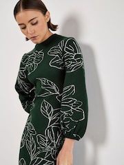 Apricot Green Sketched Floral Print Puff Sleeve Dress - Image 2 of 5